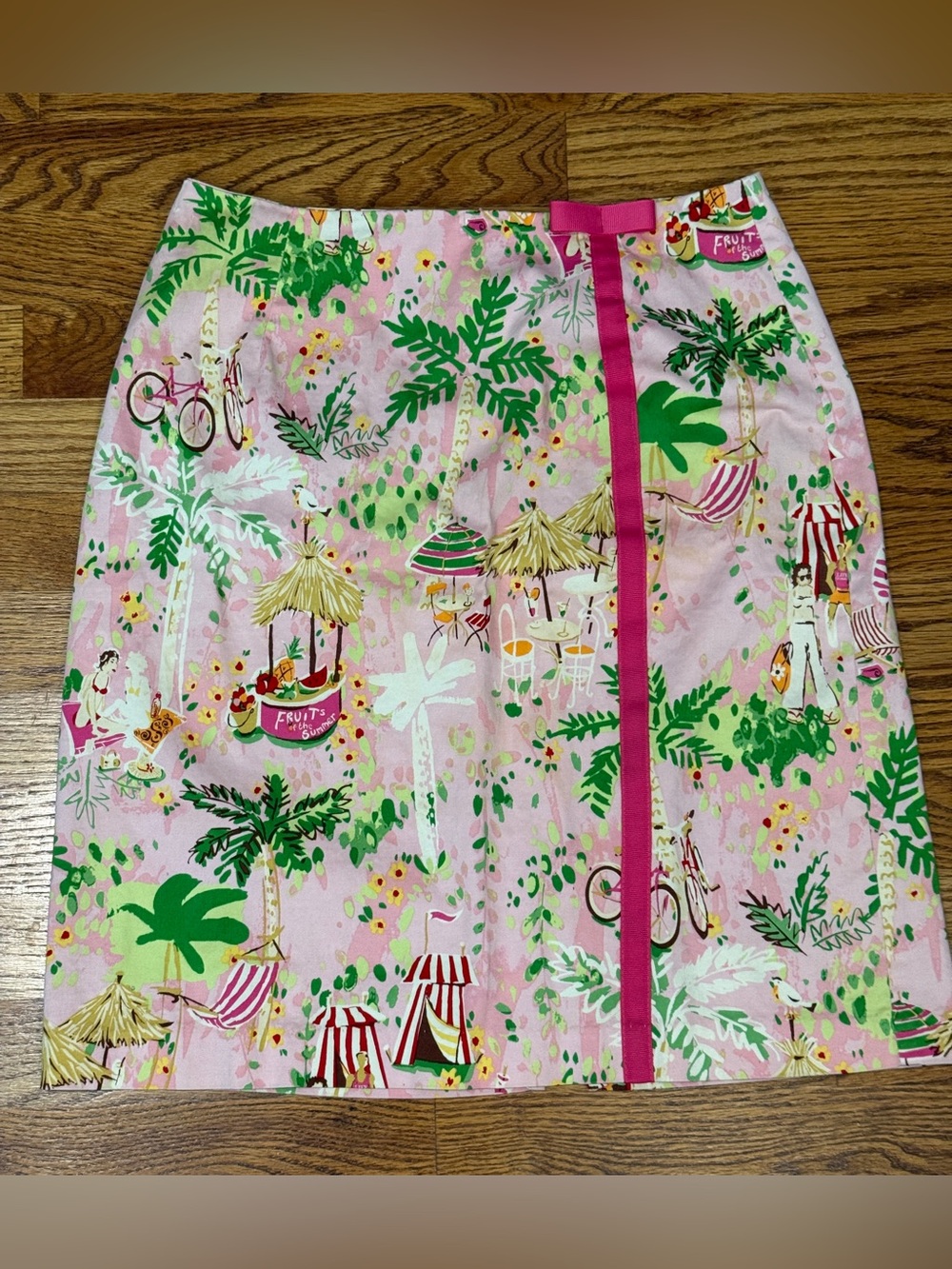 Vtg Bamboo Traders Skirt 6 Pink Tropical Novelty Fruit Preppy Whimsical Y2K